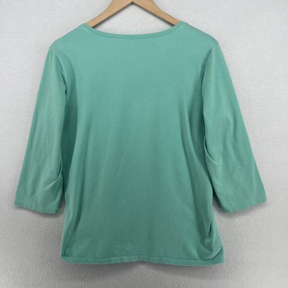 EILEEN FISHER Top L Stretch Organic Cotton Scoop Neck 3/4 Sleeve Green USA - Picture 2 of 13